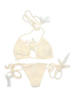 Indah Bobbie Triangle Bikini Top & Jenie Side Tie Bikini Bottoms in Ivory